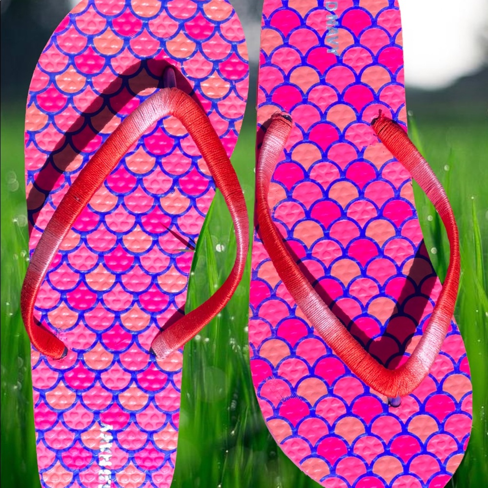 Ladies/women /girls 

Hot Pink Flip Flops, Embroidery Two Tone Colors, Mermaid